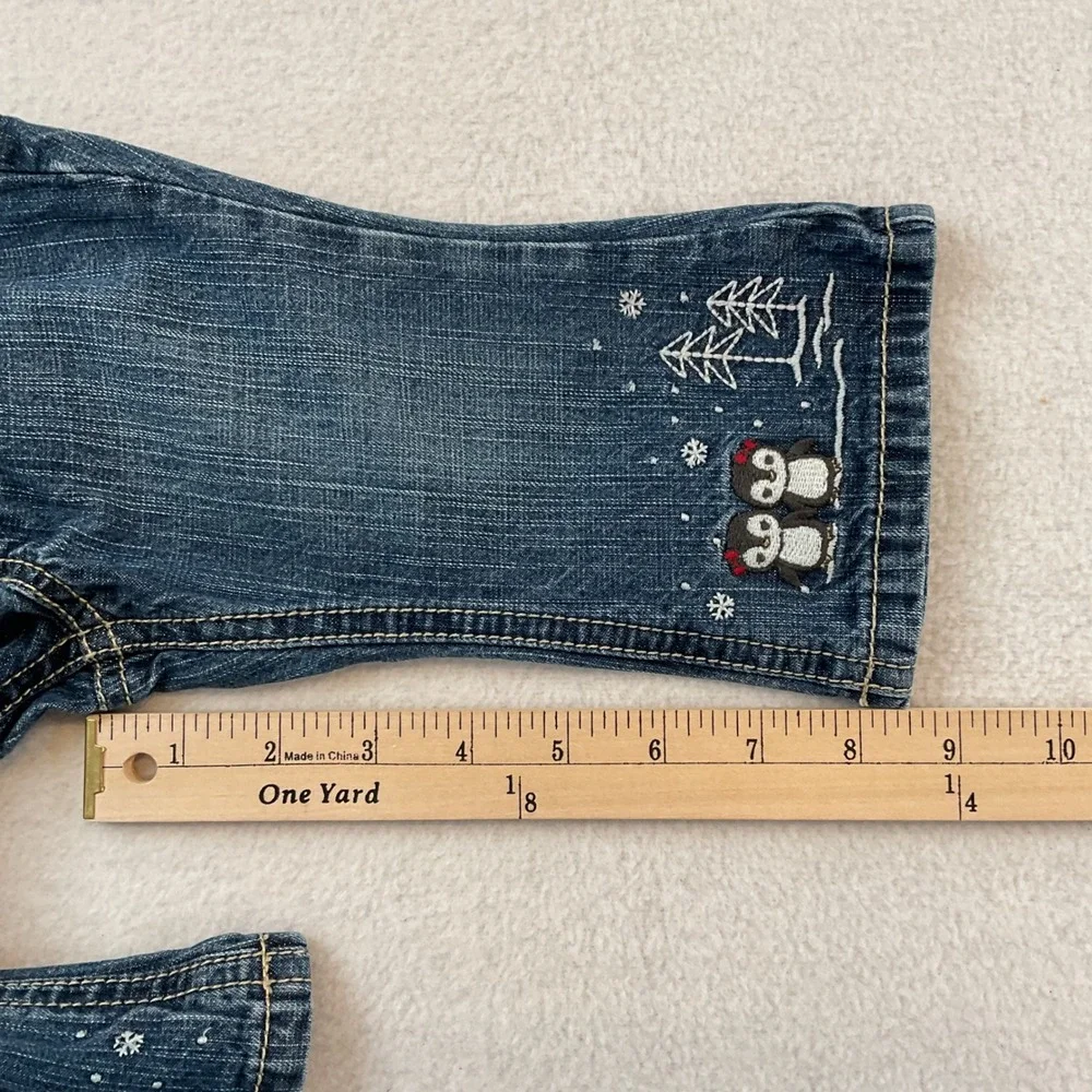 Gymboree Baby Girl Penguin Winter Embroidered Jeans Blue Denim 6-12 Months